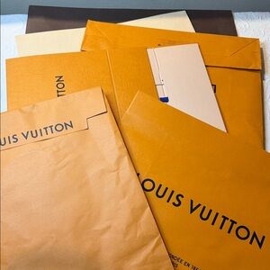 Louis Vuitton Orange and Brown shopping bag and box collection. 5 bags and 1 box